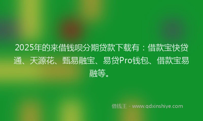 2025年的来借钱呗分期贷款下载有：借款宝快贷通、天源花、甄易融宝、易贷Pro钱包、借款宝易融等。