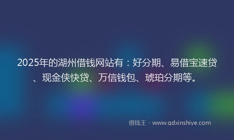 2025年的湖州借钱网站有：好分期、易借宝速贷、现金侠快贷、万信钱包、琥珀分期等。