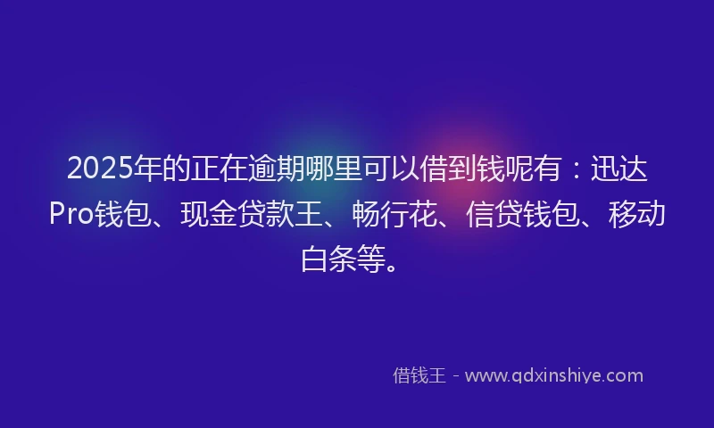 2025年的正在逾期哪里可以借到钱呢有：迅达Pro钱包、现金贷款王、畅行花、信贷钱包、移动白条等。