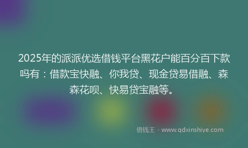 2025年的派派优选借钱平台黑花户能百分百下款吗有：借款宝快融、你我贷、现金贷易借融、森森花呗、快易贷宝融等。