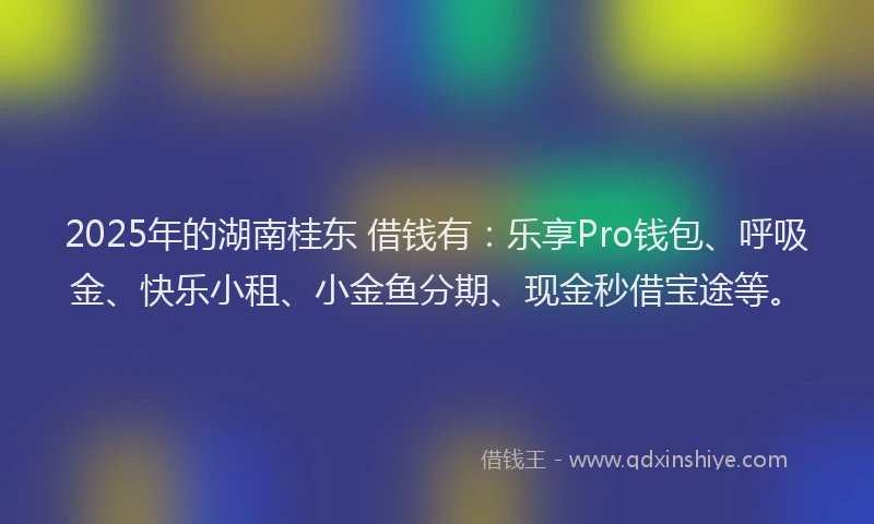 2025年的湖南桂东 借钱有：乐享Pro钱包、呼吸金、快乐小租、小金鱼分期、现金秒借宝途等。