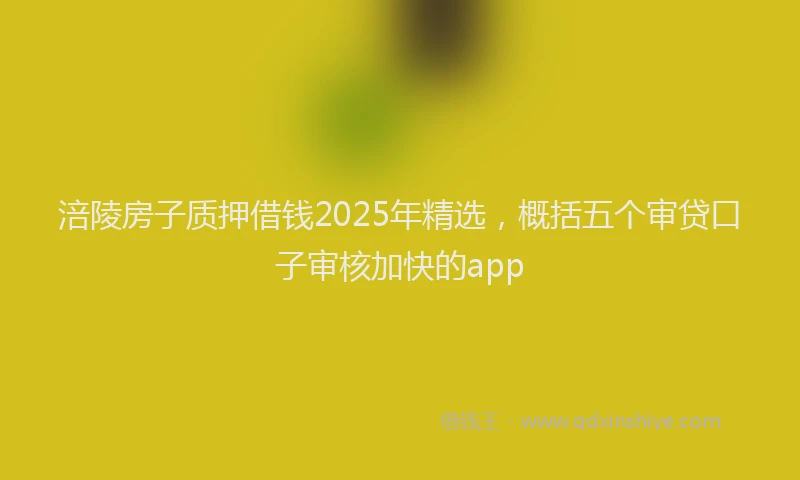 涪陵房子质押借钱2025年精选，概括五个审贷口子审核加快的app