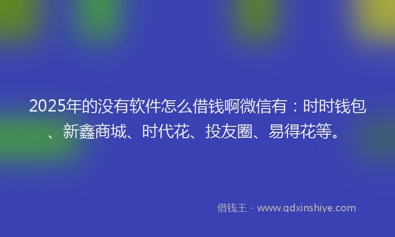 2025年的没有软件怎么借钱啊微信有：时时钱包、新鑫商城、时代花、投友圈、易得花等。