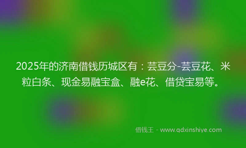 2025年的济南借钱历城区有：芸豆分-芸豆花、米粒白条、现金易融宝盒、融e花、借贷宝易等。
