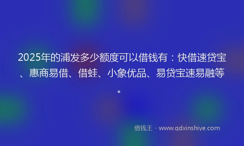 2025年的浦发多少额度可以借钱有：快借速贷宝、惠商易借、借蛙、小象优品、易贷宝速易融等。