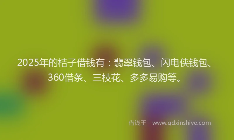 2025年的桔子借钱有：翡翠钱包、闪电侠钱包、360借条、三枝花、多多易购等。