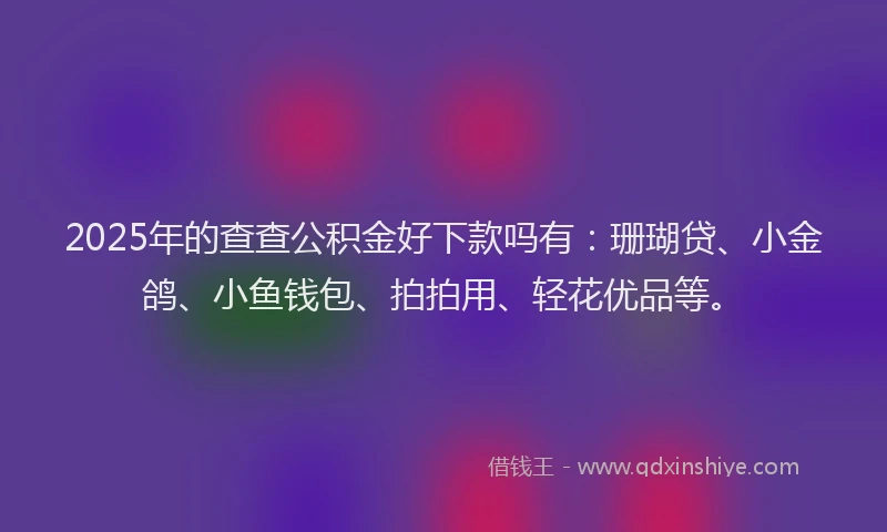2025年的查查公积金好下款吗有：珊瑚贷、小金鸽、小鱼钱包、拍拍用、轻花优品等。