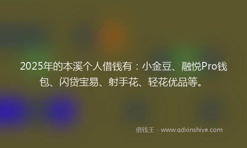 2025年的本溪个人借钱有：小金豆、融悦Pro钱包、闪贷宝易、射手花、轻花优品等。