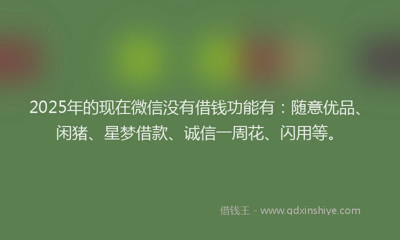 2025年的现在微信没有借钱功能有：随意优品、闲猪、星梦借款、诚信一周花、闪用等。