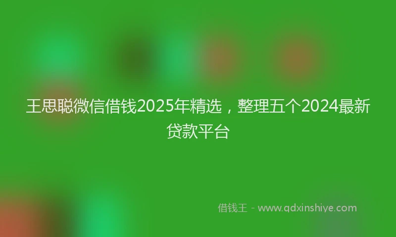 王思聪微信借钱2025年精选，整理五个2024最新贷款平台