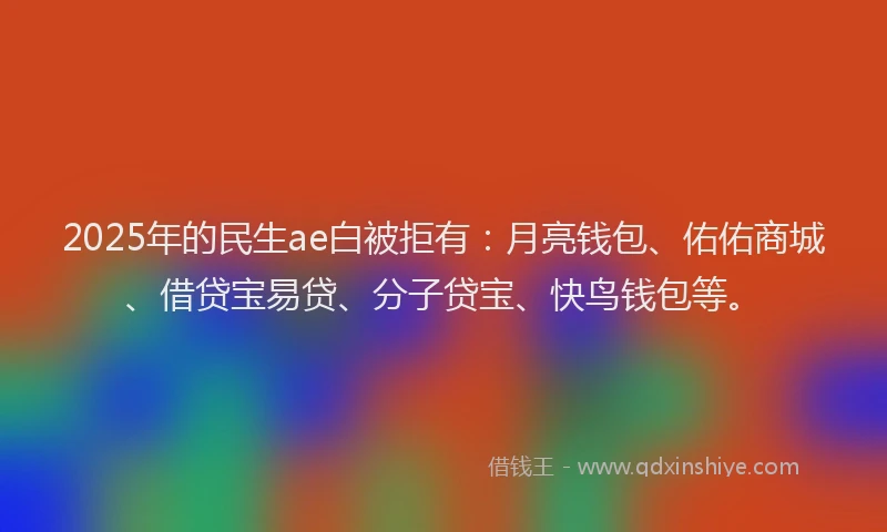 2025年的民生ae白被拒有：月亮钱包、佑佑商城、借贷宝易贷、分子贷宝、快鸟钱包等。