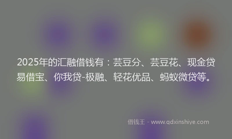 2025年的汇融借钱有：芸豆分、芸豆花、现金贷易借宝、你我贷-极融、轻花优品、蚂蚁微贷等。