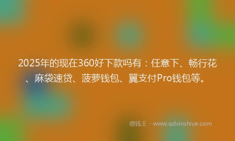 2025年的现在360好下款吗有：任意下、畅行花、麻袋速贷、菠萝钱包、翼支付Pro钱包等。