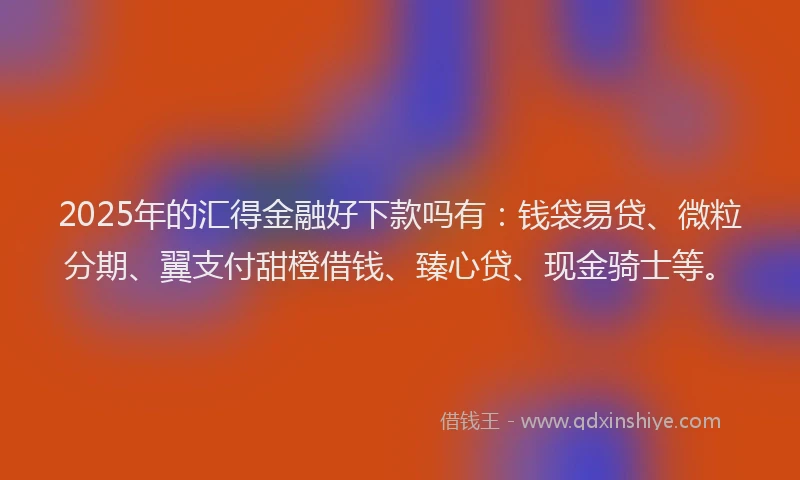 2025年的汇得金融好下款吗有：钱袋易贷、微粒分期、翼支付甜橙借钱、臻心贷、现金骑士等。