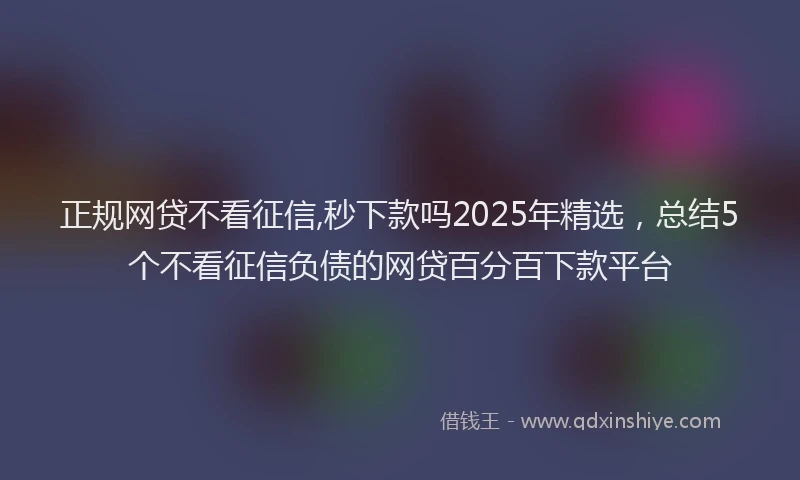 正规网贷不看征信,秒下款吗2025年精选，总结5个不看征信负债的网贷百分百下款平台