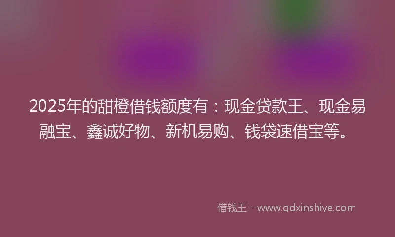 2025年的甜橙借钱额度有：现金贷款王、现金易融宝、鑫诚好物、新机易购、钱袋速借宝等。