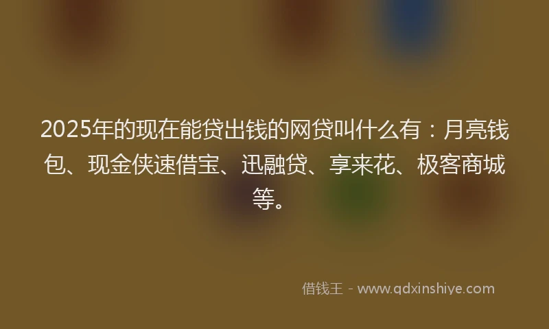 2025年的现在能贷出钱的网贷叫什么有：月亮钱包、现金侠速借宝、迅融贷、享来花、极客商城等。