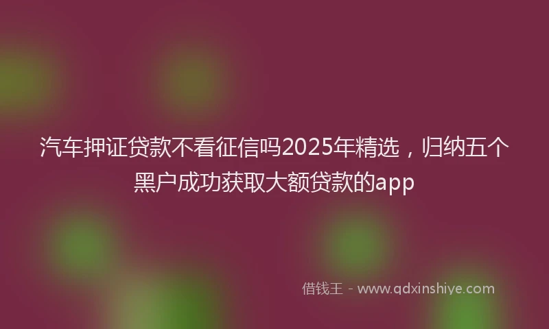 汽车押证贷款不看征信吗2025年精选，归纳五个黑户成功获取大额贷款的app