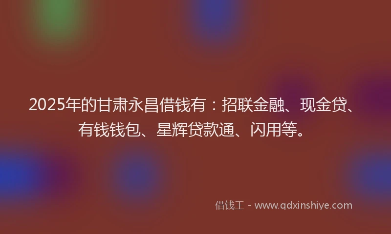 2025年的甘肃永昌借钱有：招联金融、现金贷、有钱钱包、星辉贷款通、闪用等。