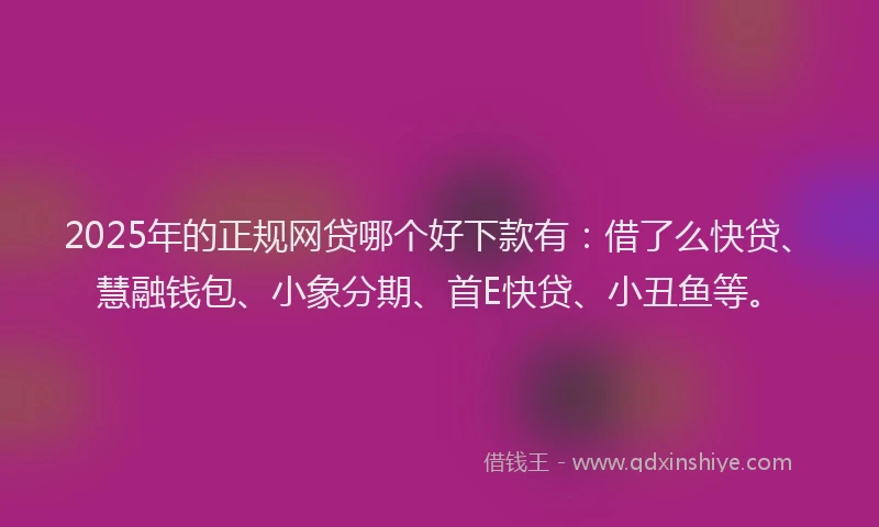 2025年的正规网贷哪个好下款有：借了么快贷、慧融钱包、小象分期、首E快贷、小丑鱼等。