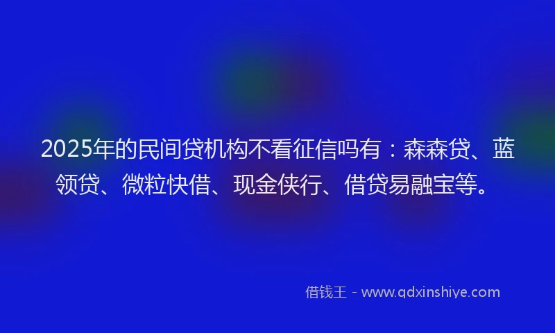 2025年的民间贷机构不看征信吗有：森森贷、蓝领贷、微粒快借、现金侠行、借贷易融宝等。