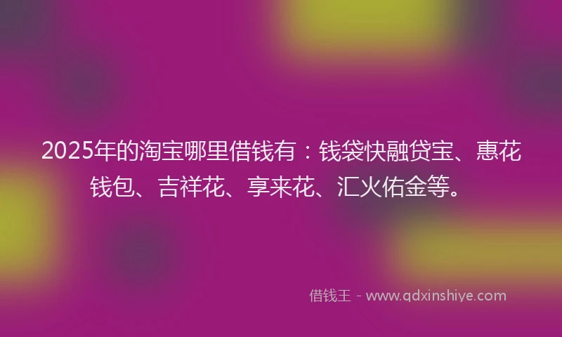 2025年的淘宝哪里借钱有：钱袋快融贷宝、惠花钱包、吉祥花、享来花、汇火佑金等。