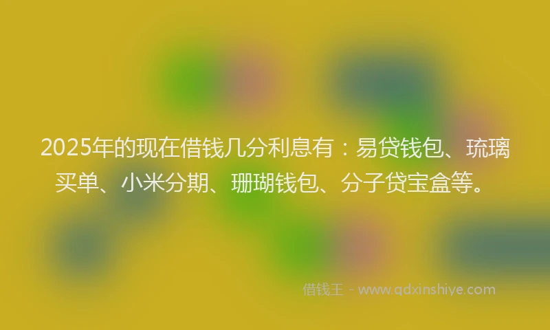 2025年的现在借钱几分利息有：易贷钱包、琉璃买单、小米分期、珊瑚钱包、分子贷宝盒等。