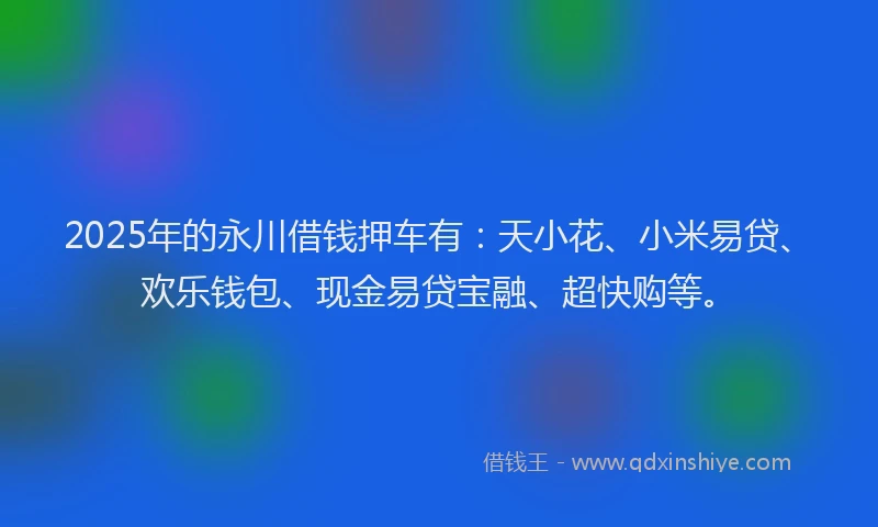 2025年的永川借钱押车有：天小花、小米易贷、欢乐钱包、现金易贷宝融、超快购等。