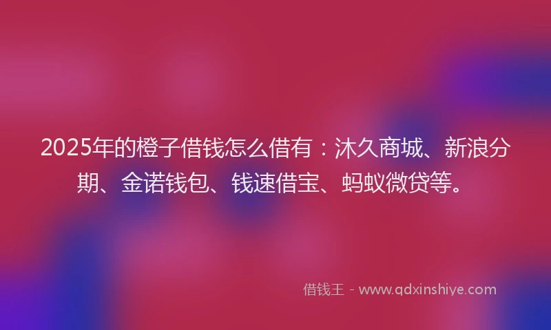 2025年的橙子借钱怎么借有：沐久商城、新浪分期、金诺钱包、钱速借宝、蚂蚁微贷等。