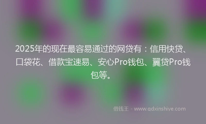 2025年的现在最容易通过的网贷有：信用快贷、口袋花、借款宝速易、安心Pro钱包、翼贷Pro钱包等。