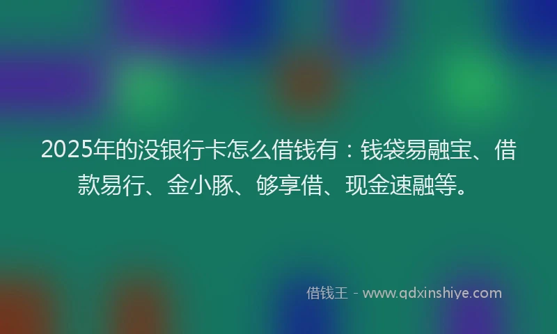 2025年的没银行卡怎么借钱有：钱袋易融宝、借款易行、金小豚、够享借、现金速融等。