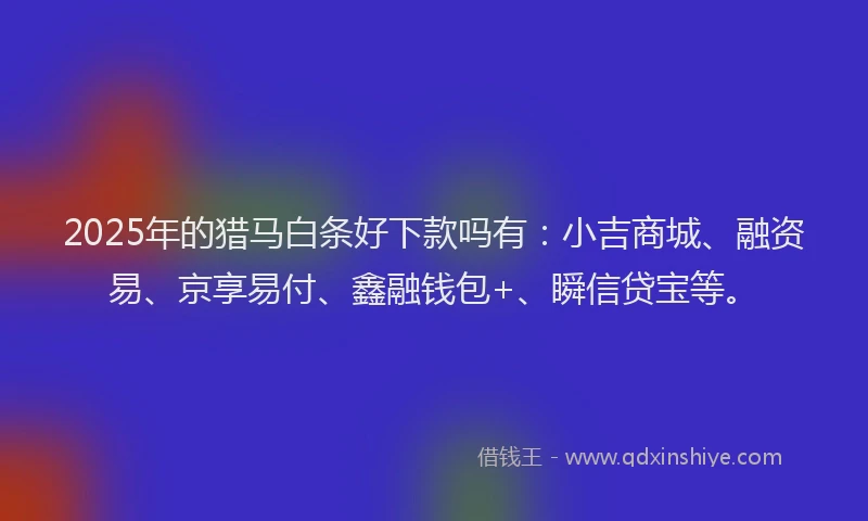 2025年的猎马白条好下款吗有：小吉商城、融资易、京享易付、鑫融钱包+、瞬信贷宝等。