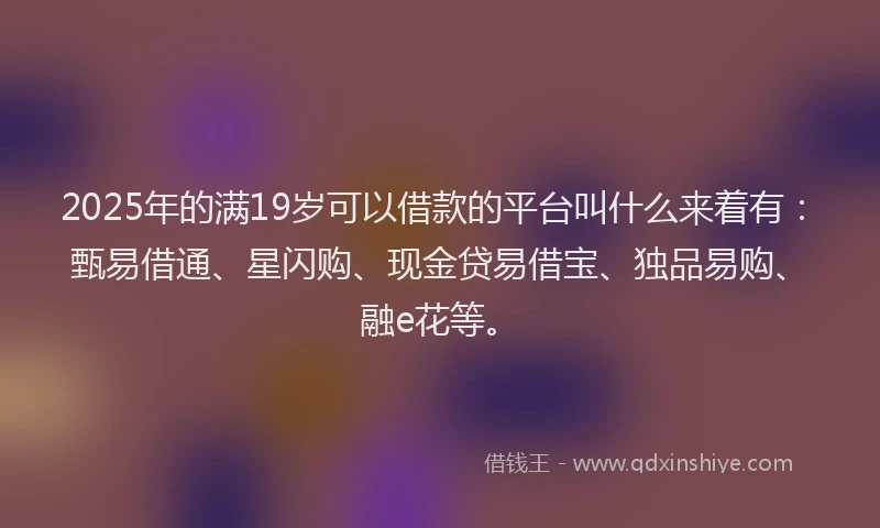 2025年的满19岁可以借款的平台叫什么来着有：甄易借通、星闪购、现金贷易借宝、独品易购、融e花等。