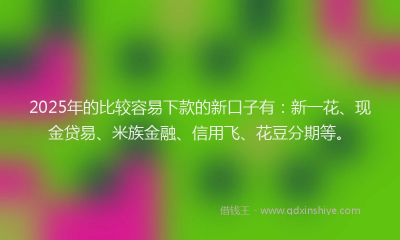 2025年的比较容易下款的新口子有：新一花、现金贷易、米族金融、信用飞、花豆分期等。