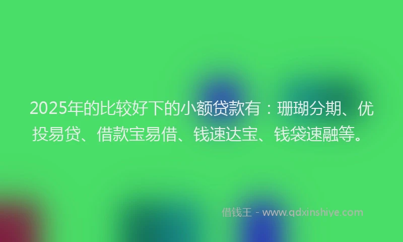2025年的比较好下的小额贷款有：珊瑚分期、优投易贷、借款宝易借、钱速达宝、钱袋速融等。