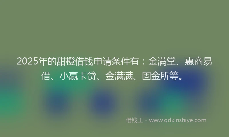 2025年的甜橙借钱申请条件有：金满堂、惠商易借、小赢卡贷、金满满、固金所等。