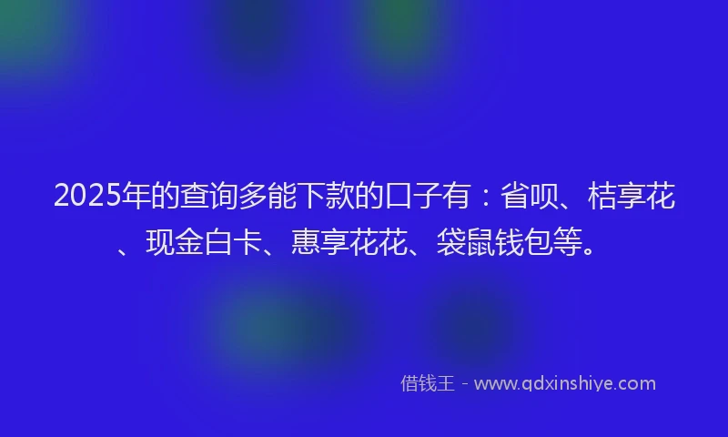 2025年的查询多能下款的口子有：省呗、桔享花、现金白卡、惠享花花、袋鼠钱包等。