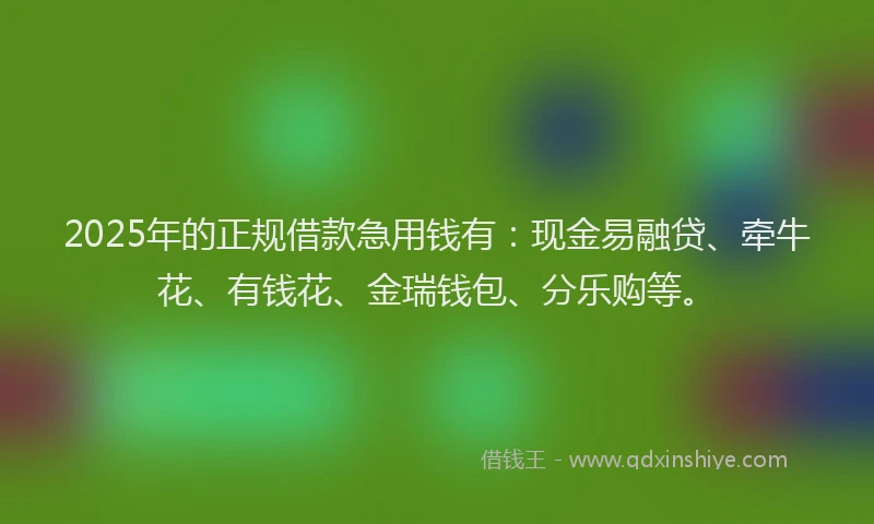 2025年的正规借款急用钱有：现金易融贷、牵牛花、有钱花、金瑞钱包、分乐购等。