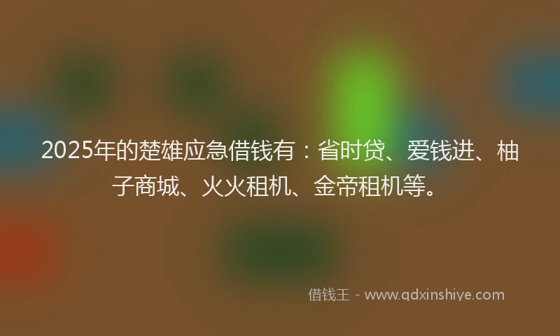 2025年的楚雄应急借钱有：省时贷、爱钱进、柚子商城、火火租机、金帝租机等。