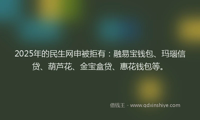 2025年的民生网申被拒有：融易宝钱包、玛瑙信贷、葫芦花、金宝盒贷、惠花钱包等。