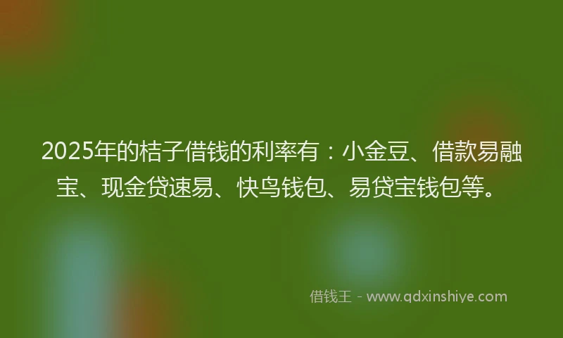 2025年的桔子借钱的利率有：小金豆、借款易融宝、现金贷速易、快鸟钱包、易贷宝钱包等。