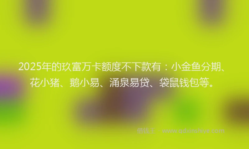2025年的玖富万卡额度不下款有：小金鱼分期、花小猪、鹅小易、涌泉易贷、袋鼠钱包等。