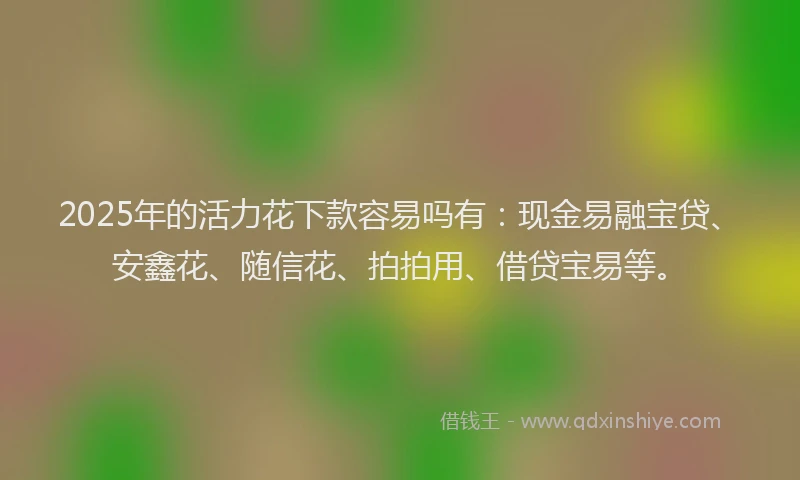 2025年的活力花下款容易吗有：现金易融宝贷、安鑫花、随信花、拍拍用、借贷宝易等。