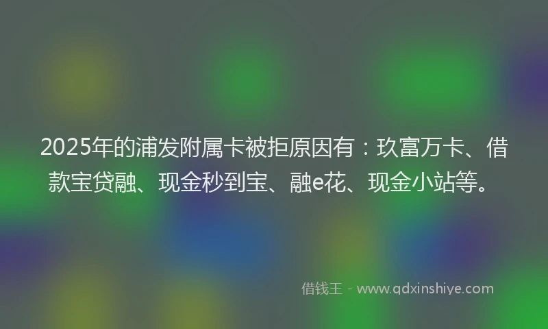 2025年的浦发附属卡被拒原因有：玖富万卡、借款宝贷融、现金秒到宝、融e花、现金小站等。