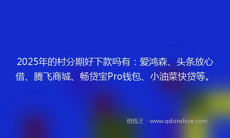 2025年的村分期好下款吗有：爱鸿森、头条放心借、腾飞商城、畅贷宝Pro钱包、小油菜快贷等。