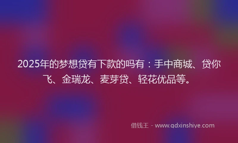 2025年的梦想贷有下款的吗有：手中商城、贷你飞、金瑞龙、麦芽贷、轻花优品等。