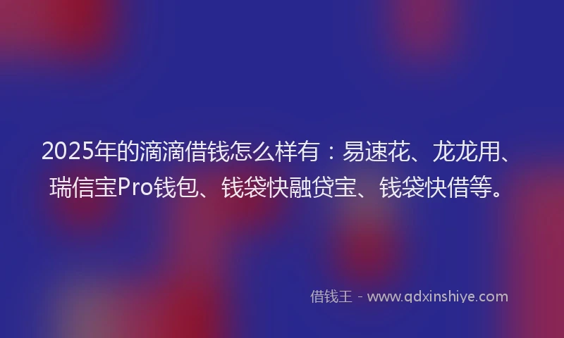 2025年的滴滴借钱怎么样有：易速花、龙龙用、瑞信宝Pro钱包、钱袋快融贷宝、钱袋快借等。
