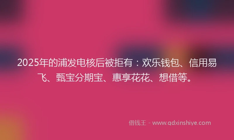 2025年的浦发电核后被拒有：欢乐钱包、信用易飞、甄宝分期宝、惠享花花、想借等。
