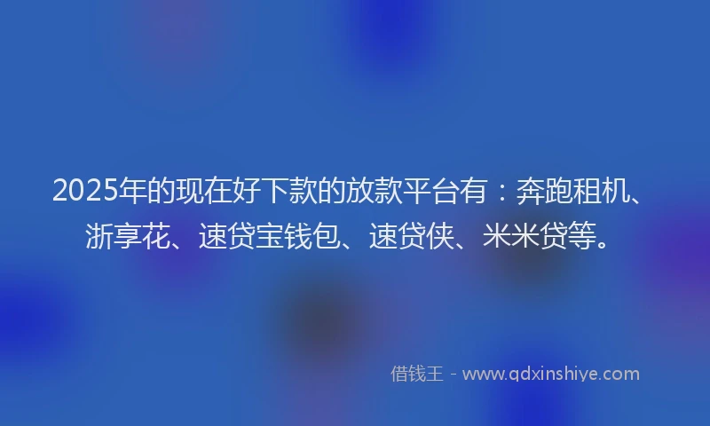 2025年的现在好下款的放款平台有：奔跑租机、浙享花、速贷宝钱包、速贷侠、米米贷等。