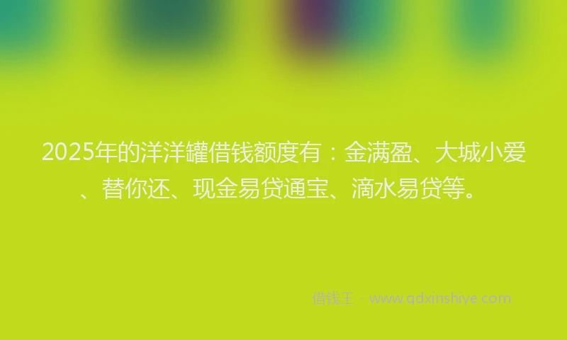 2025年的洋洋罐借钱额度有：金满盈、大城小爱、替你还、现金易贷通宝、滴水易贷等。